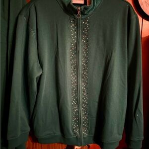 Alfred Dunner Green Bomber Jacket with Embellished Trim